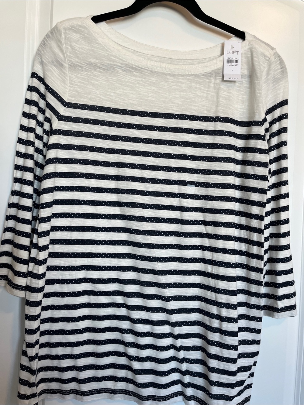 LOFT Navy and White Striped Boatneck Top